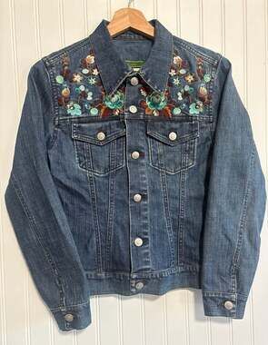 Y2K Grandmacore Oilily Boho Floral Embroidered Denim Jacket Size 34